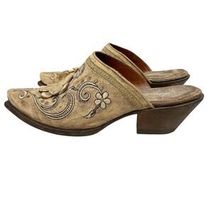Dan Post Meadow Muse Western Mules 9M Leather Floral Distressed Embroidered Boho